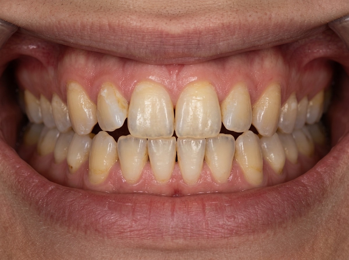 Teeth before treatment: stained, worn and uneven